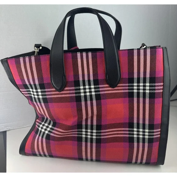 kate spade new york Manhattan Foliage Plaid Fabric Large Tote Bag Pink Multi EUC - Picture 5 of 14
